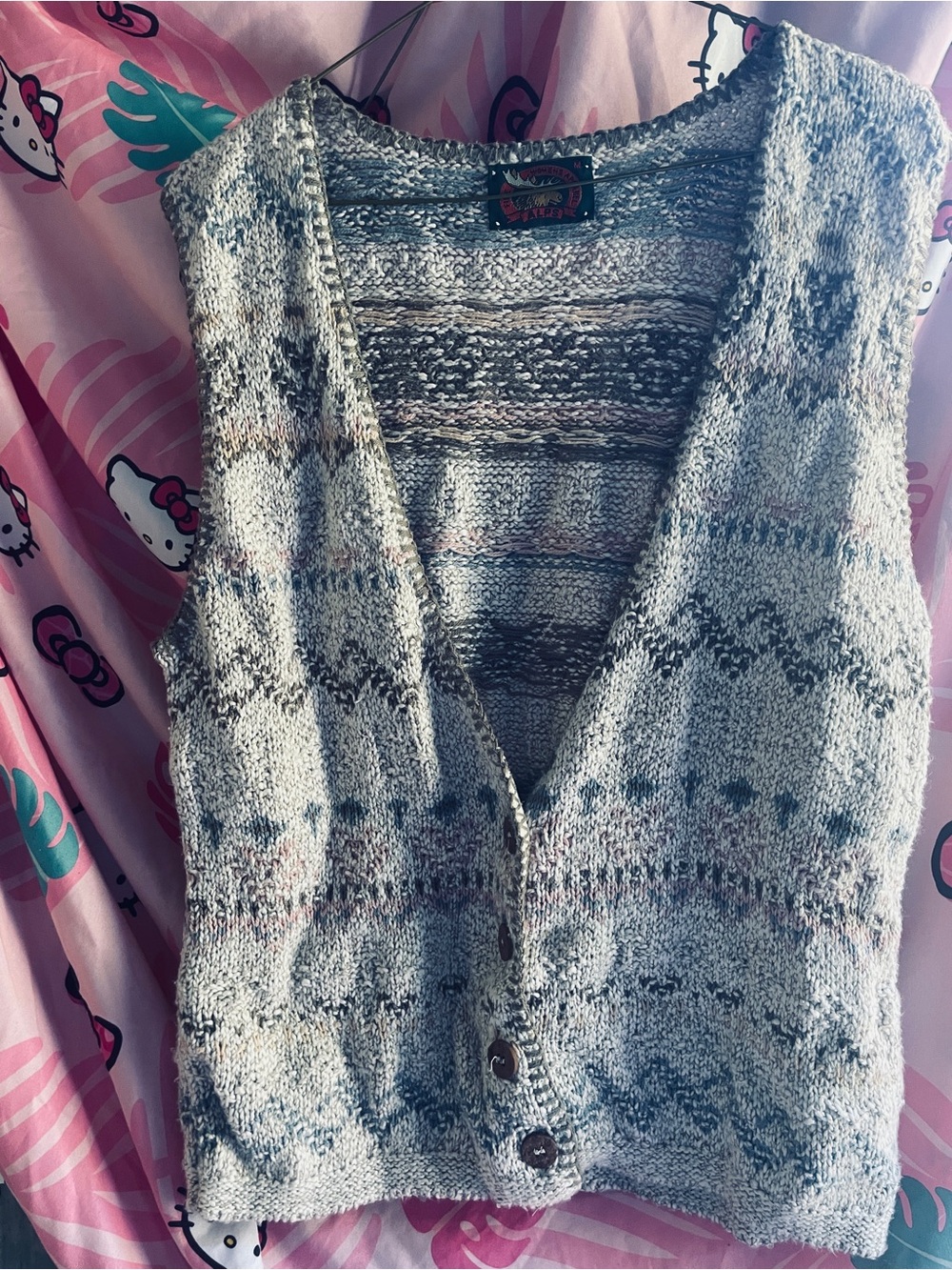 Vintage Womens Alps Size Med textured knit sweater vest a blue-and-grey